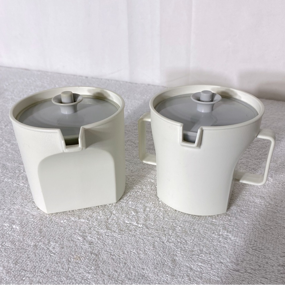 Vintage Tupperware Beige Grey Creamers With Lids x2